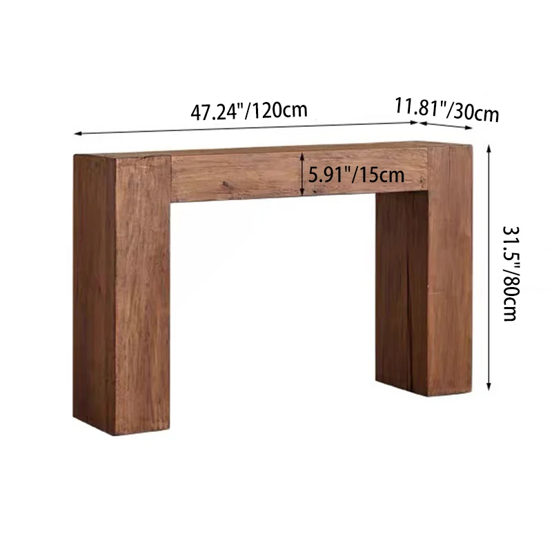 Contemporary Retro Pine Wood Rectangular Console Table For Living Room & Entryway