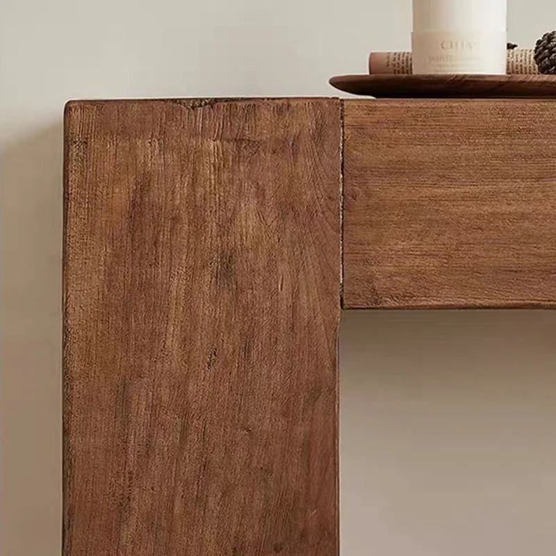Contemporary Retro Pine Wood Rectangular Console Table For Living Room & Entryway