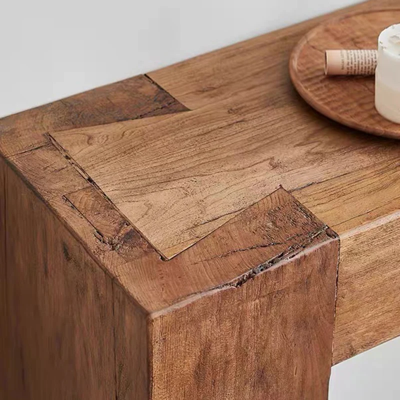 Contemporary Retro Pine Wood Rectangular Console Table For Living Room & Entryway