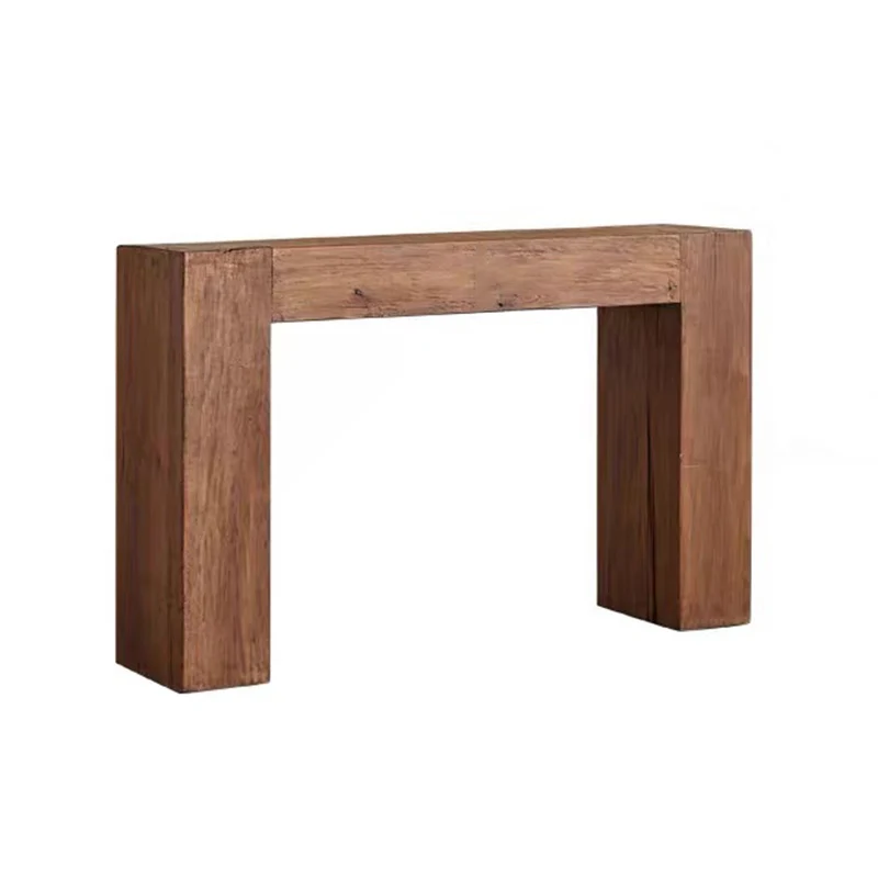 Contemporary Retro Pine Wood Rectangular Console Table For Living Room & Entryway