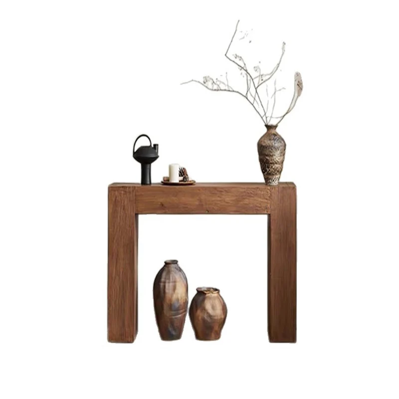 Contemporary Retro Pine Wood Rectangular Console Table For Living Room & Entryway