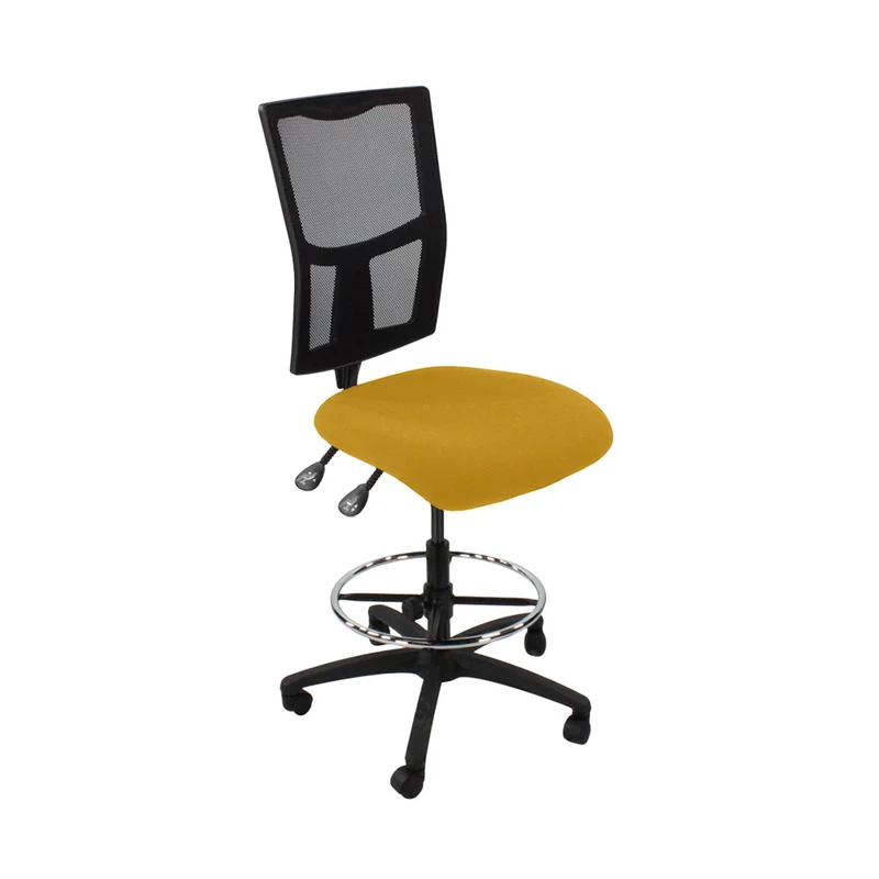 Saxen: Ergo 2 Draughtsman Chair Without Arms in Yellow Fabric - Refurbished