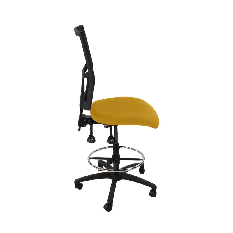Saxen: Ergo 2 Draughtsman Chair Without Arms in Yellow Fabric - Refurbished
