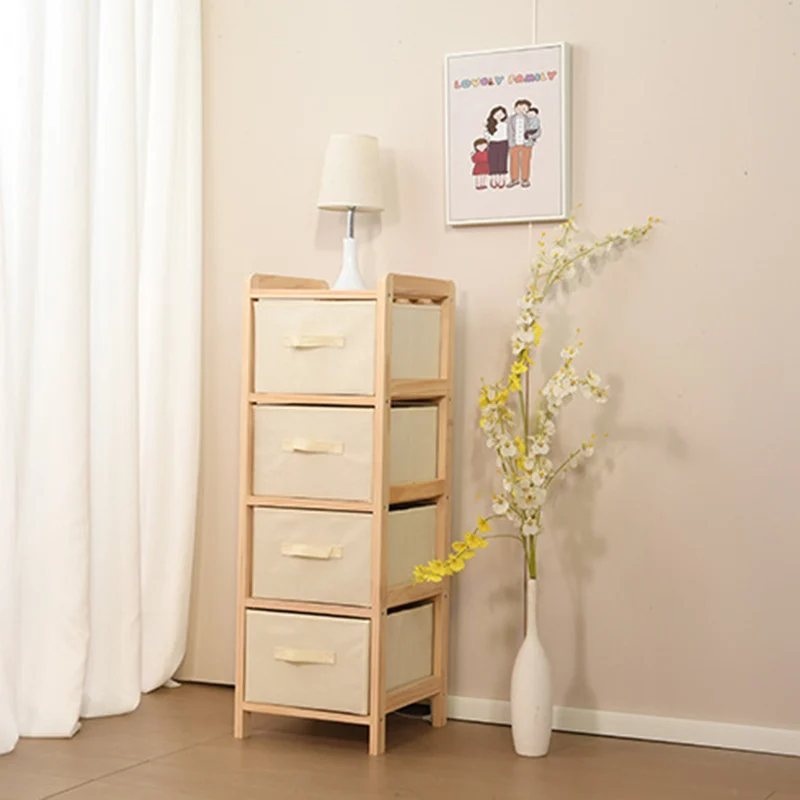 Contemporary Nordic Plywood Oxford Fabric Rectangular Storage Shelf With 3-4 Storage Organizer For Bedroom & Living Room