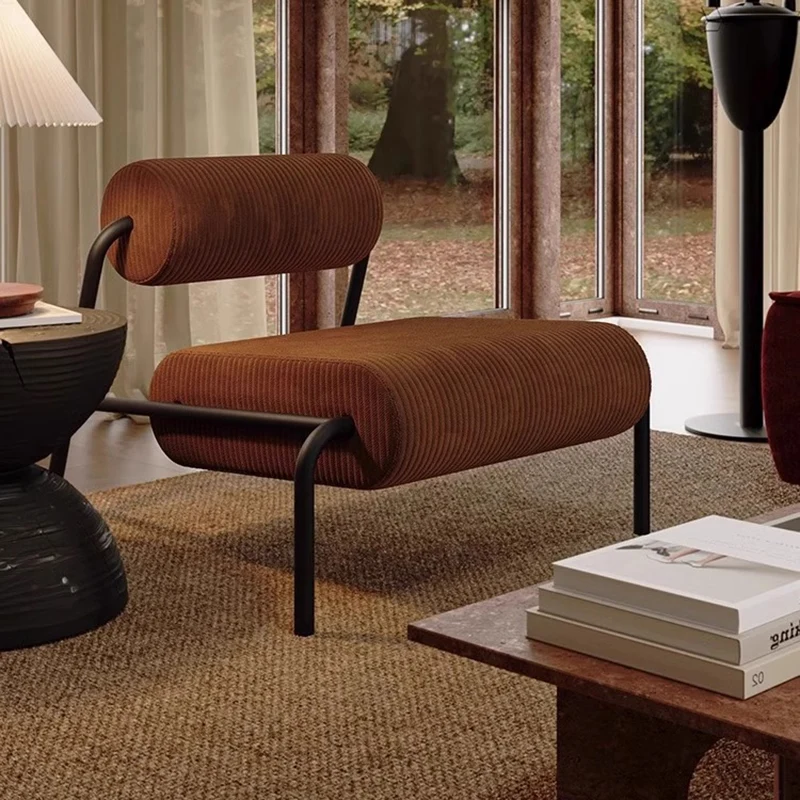 Contemporary Retro Carbon Steel Corduroy & Velvet Soft Spacious Seat Lounge Chair With Backrest For Living Room