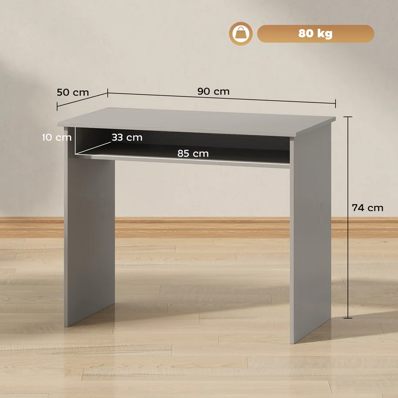 Mesa de Computador Sóbria e Compacta com 1 Prateleira Painéis de Partículas 90x50x74 cm Cinza