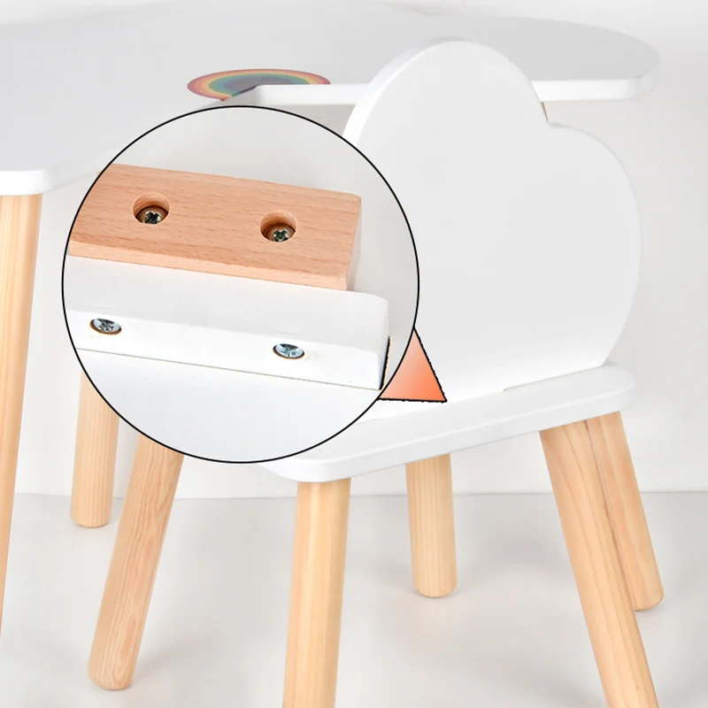 Contemporary Scandinavian Curved Cloud-Patterned Rainbow Pine Medium Density Fiberboard Kids Desk & Chair Set 1-Tier For Bedroom