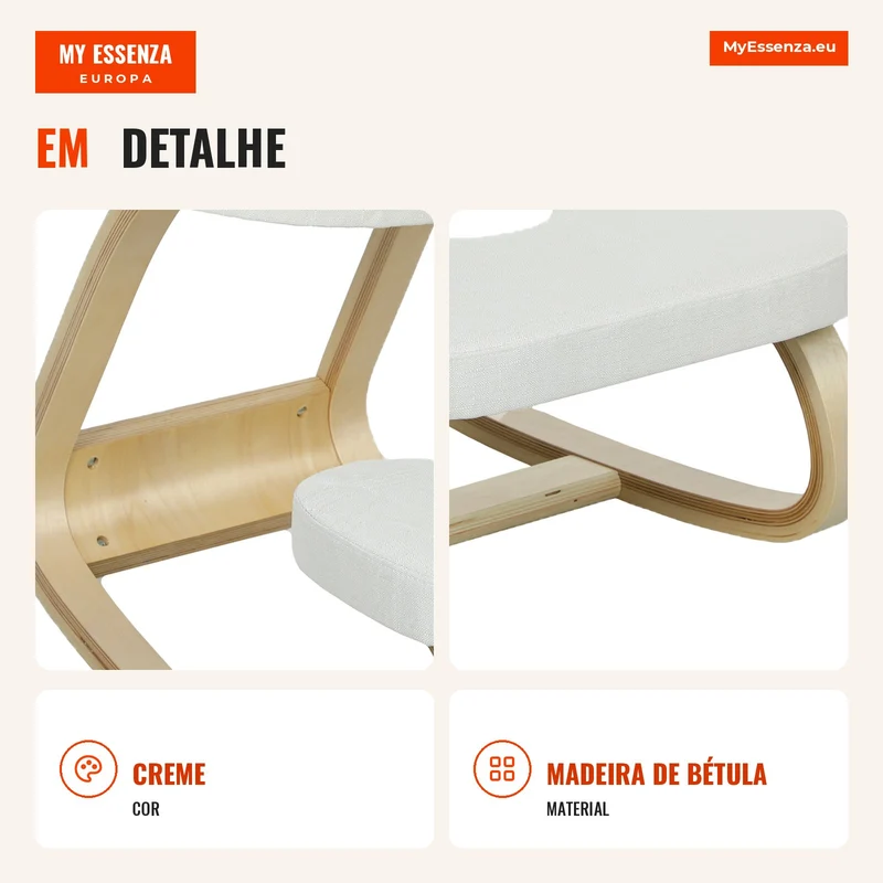 Banco de Joelhos Ergonômico em Bétula com Balanço Creme