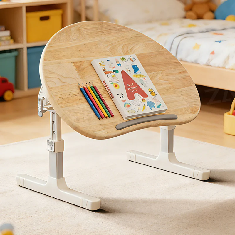 Contemporary Scandinavian Curved Rubberwood Finger-Jointed Board Plastic Aluminum Alloy Adjustable Height Folding Desk 1-Drawer For Bedroom