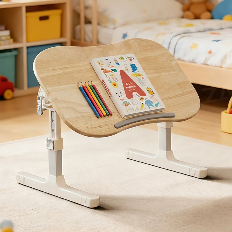Contemporary Scandinavian Curved Rubberwood Finger-Jointed Board Plastic Aluminum Alloy Adjustable Height Folding Desk 1-Drawer For Bedroom