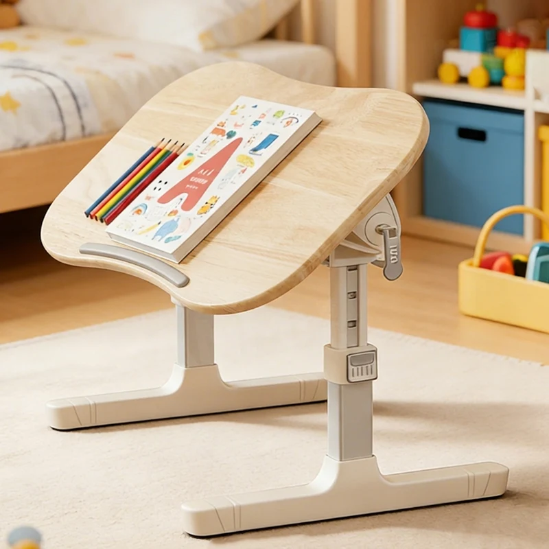Contemporary Scandinavian Curved Rubberwood Finger-Jointed Board Plastic Aluminum Alloy Adjustable Height Folding Desk 1-Drawer For Bedroom