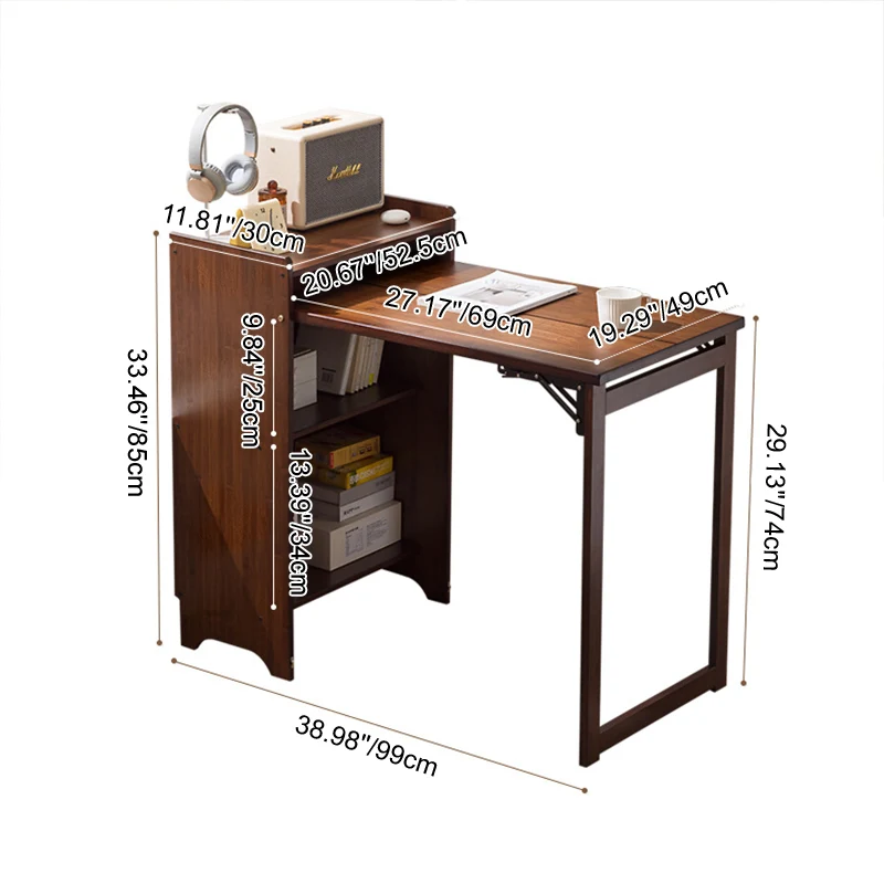 Traditional Vintage Bamboo MDF Foldable Rectangular Kid Study Desk With 3-Tier For Living Room