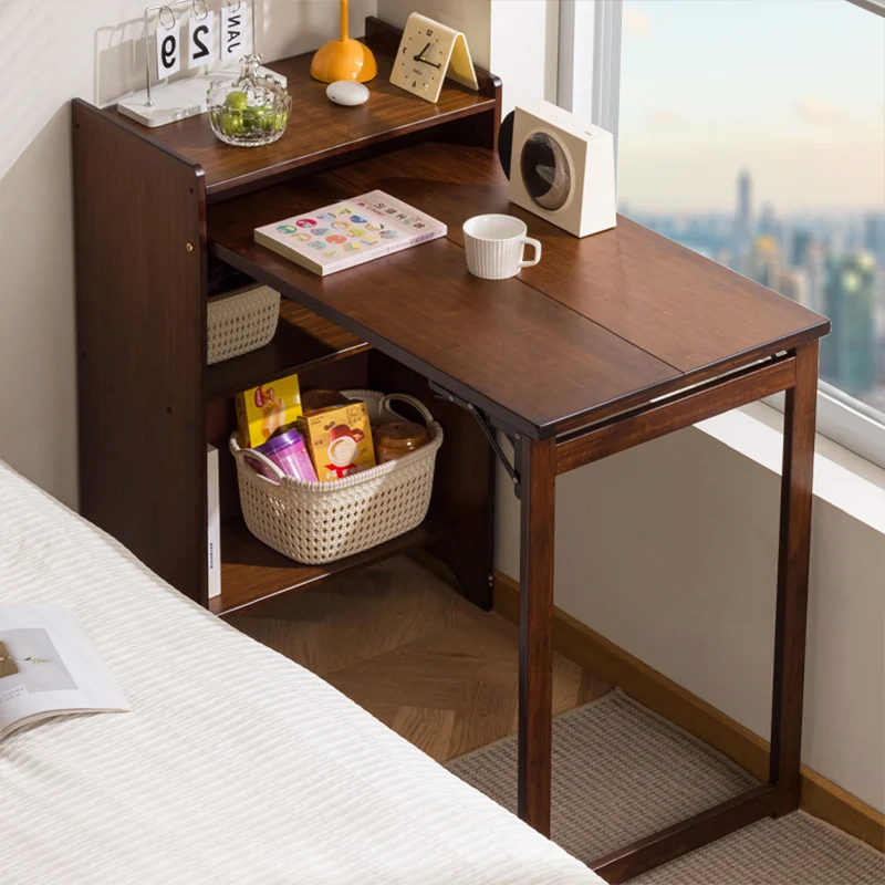 Traditional Vintage Bamboo MDF Foldable Rectangular Kid Study Desk With 3-Tier For Living Room
