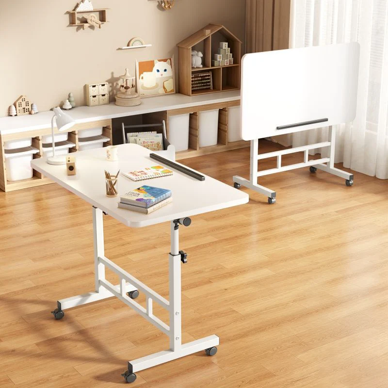 Modern Minimalist Engineered Wood Iron Rounded Square Study Desk With Foldable Mobile Adjustable For Living Room