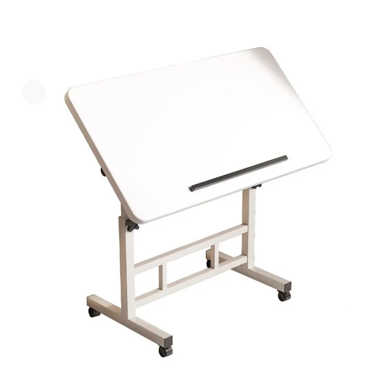 Modern Minimalist Engineered Wood Iron Rounded Square Study Desk With Foldable Mobile Adjustable For Living Room