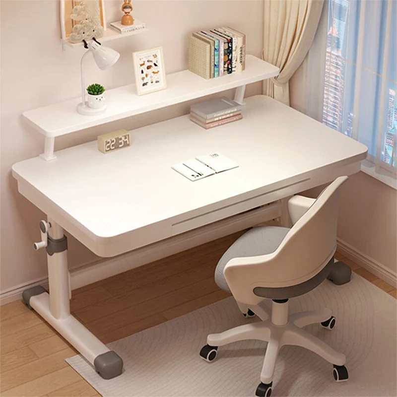 Modern Minimalist MDF Iron Adjustable Rectangular Study Desk With Hand Crank Lift For Living Room