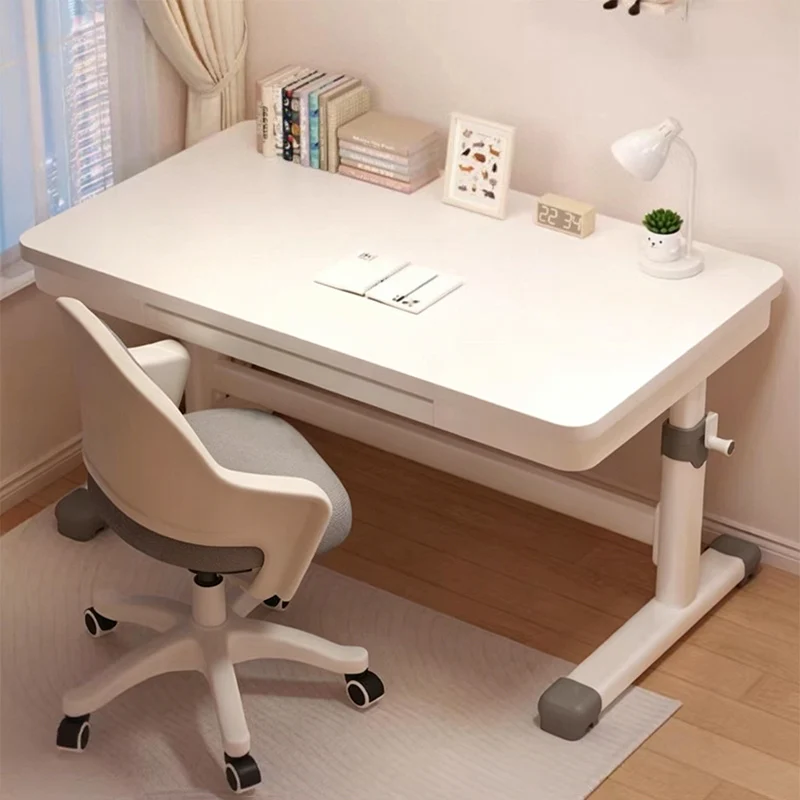 Modern Minimalist MDF Iron Adjustable Rectangular Study Desk With Hand Crank Lift For Living Room