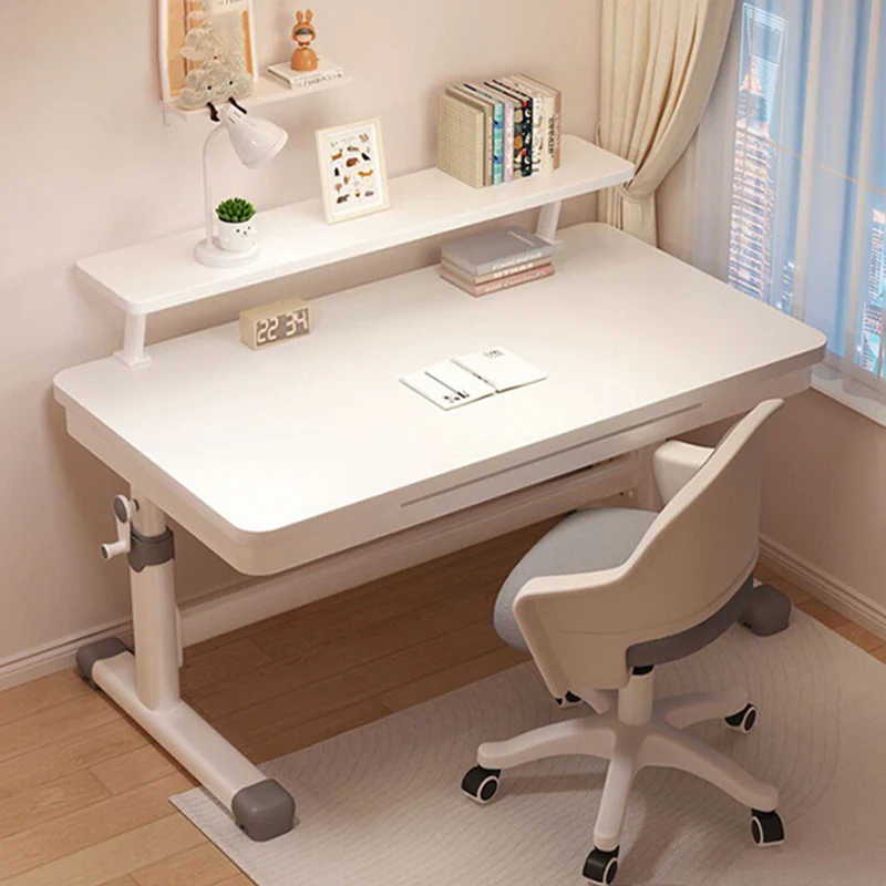Modern Minimalist MDF Iron Adjustable Rectangular Study Desk With Hand Crank Lift For Living Room