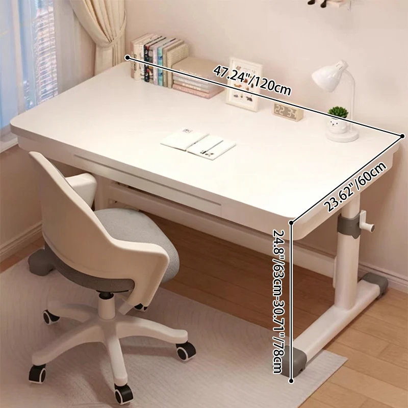 Modern Minimalist MDF Iron Adjustable Rectangular Study Desk With Hand Crank Lift For Living Room