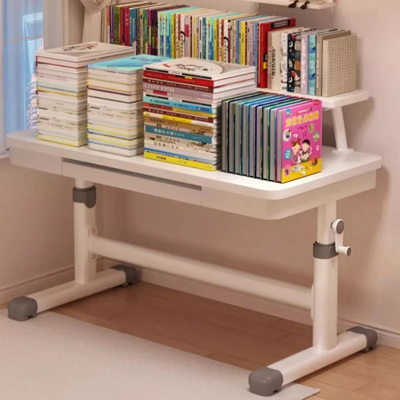 Modern Minimalist MDF Iron Adjustable Rectangular Study Desk With Hand Crank Lift For Living Room