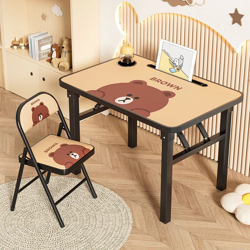 Modern Art Deco MDF Iron Kids Rounded Rectangular Study Desk Chair Set With 1-Tier For Living Room