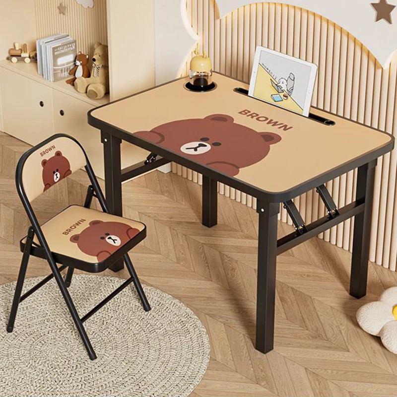 Modern Art Deco MDF Iron Kids Rounded Rectangular Study Desk Chair Set With 1-Tier For Living Room