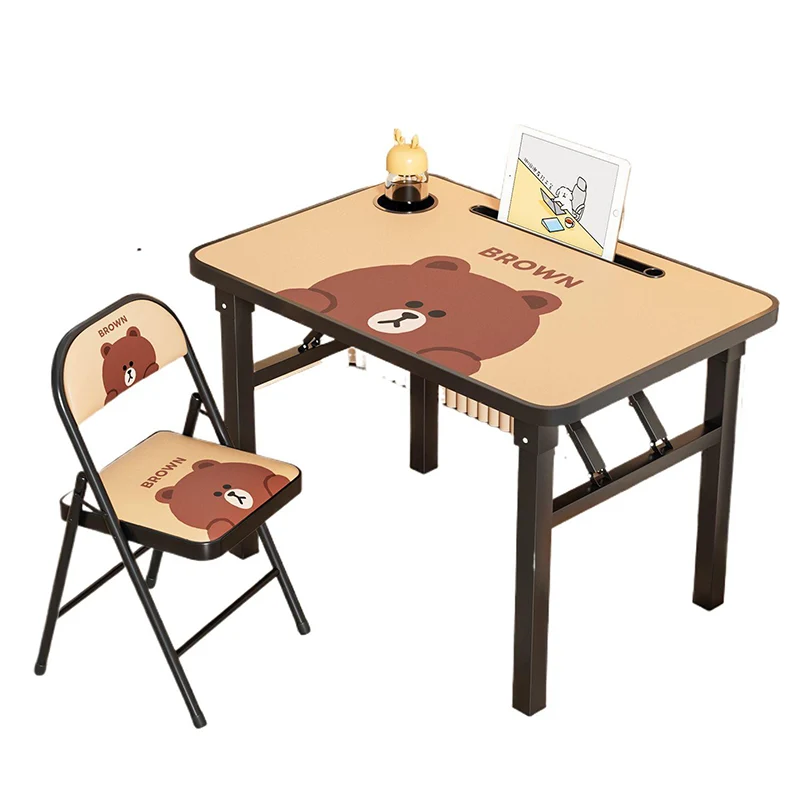 Modern Art Deco MDF Iron Kids Rounded Rectangular Study Desk Chair Set With 1-Tier For Living Room