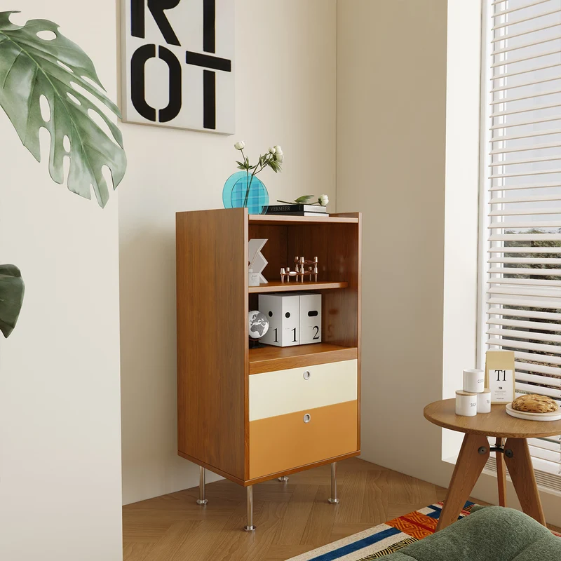 Contemporary Scandinavian Particle Board Stainless Steel Rectangular Large-Capacity Organized Storage Cabinet 2-Drawer For Living Room