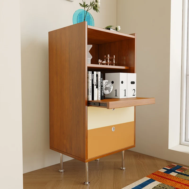 Contemporary Scandinavian Particle Board Stainless Steel Rectangular Large-Capacity Organized Storage Cabinet 2-Drawer For Living Room