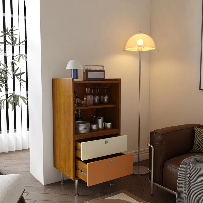 Contemporary Scandinavian Particle Board Stainless Steel Rectangular Large-Capacity Organized Storage Cabinet 2-Drawer For Living Room