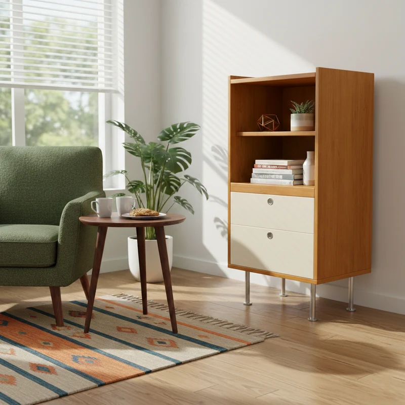 Contemporary Scandinavian Particle Board Stainless Steel Rectangular Large-Capacity Organized Storage Cabinet 2-Drawer For Living Room