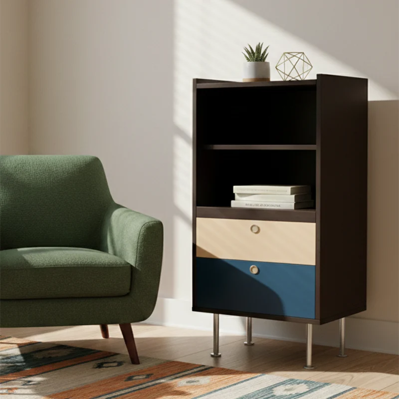 Contemporary Scandinavian Particle Board Stainless Steel Rectangular Large-Capacity Organized Storage Cabinet 2-Drawer For Living Room