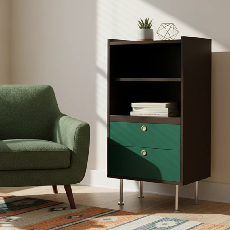 Contemporary Scandinavian Particle Board Stainless Steel Rectangular Large-Capacity Organized Storage Cabinet 2-Drawer For Living Room
