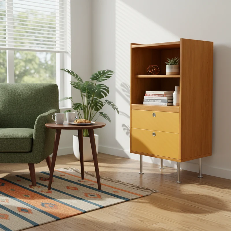 Contemporary Scandinavian Particle Board Stainless Steel Rectangular Large-Capacity Organized Storage Cabinet 2-Drawer For Living Room