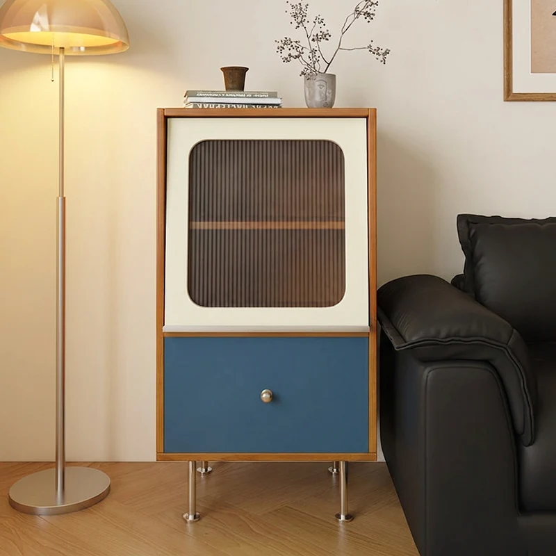 Contemporary Scandinavian Particle Board Acrylic Stainless Steel Rectangular Storage Cabinet 1-Drawer For Living Room