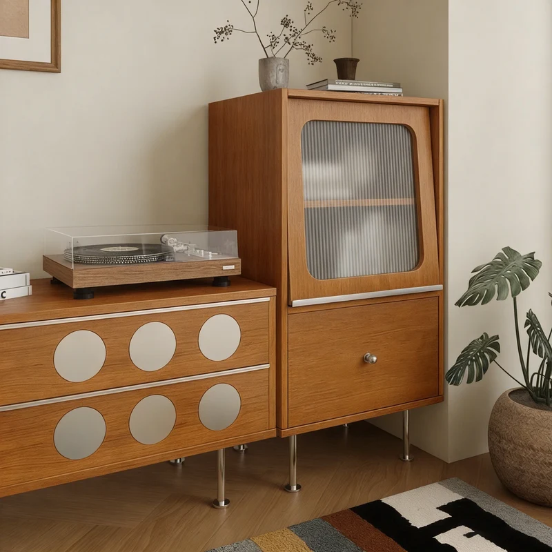 Contemporary Scandinavian Particle Board Acrylic Stainless Steel Rectangular Storage Cabinet 1-Drawer For Living Room