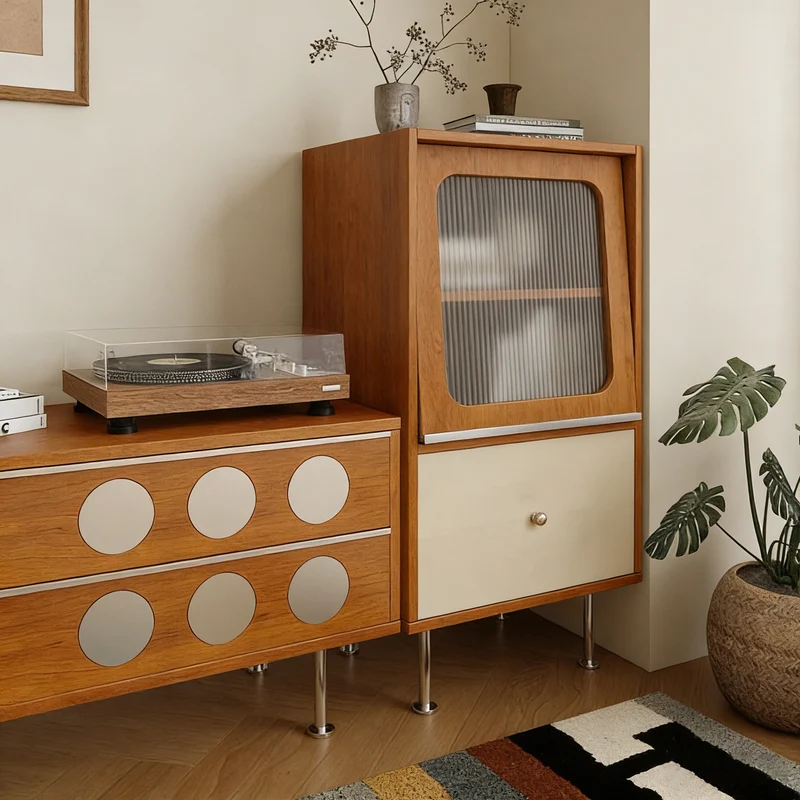 Contemporary Scandinavian Particle Board Acrylic Stainless Steel Rectangular Storage Cabinet 1-Drawer For Living Room