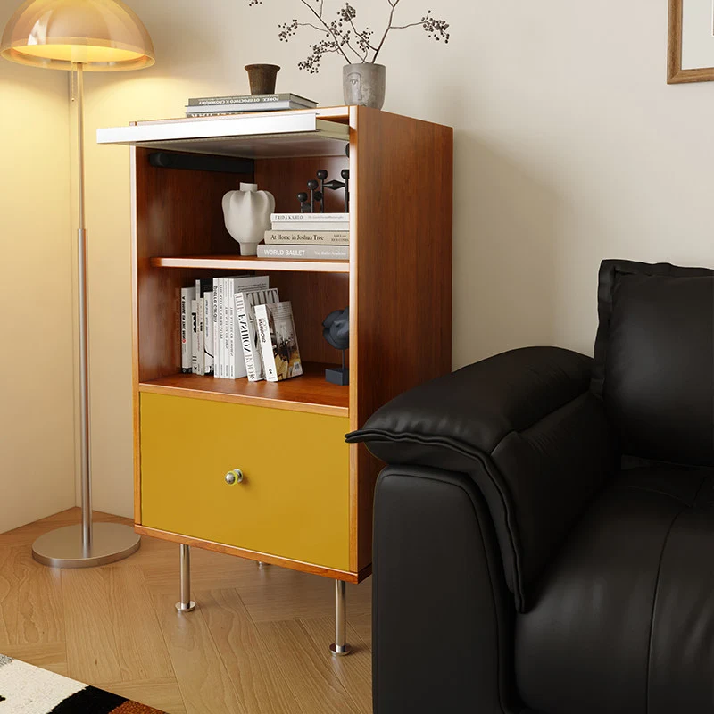 Contemporary Scandinavian Particle Board Acrylic Stainless Steel Rectangular Storage Cabinet 1-Drawer For Living Room