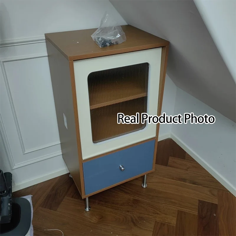 Contemporary Scandinavian Particle Board Acrylic Stainless Steel Rectangular Storage Cabinet 1-Drawer For Living Room