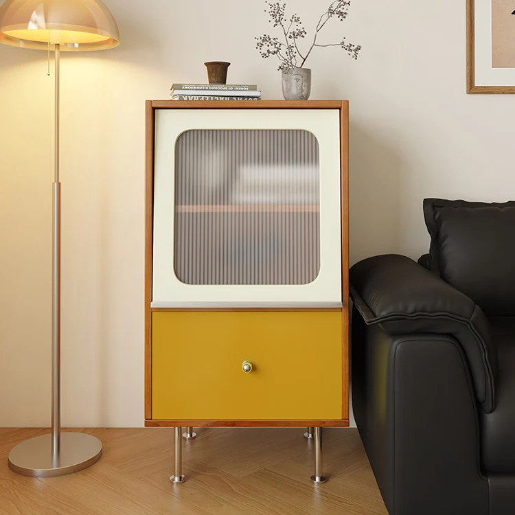 Contemporary Scandinavian Particle Board Acrylic Stainless Steel Rectangular Storage Cabinet 1-Drawer For Living Room