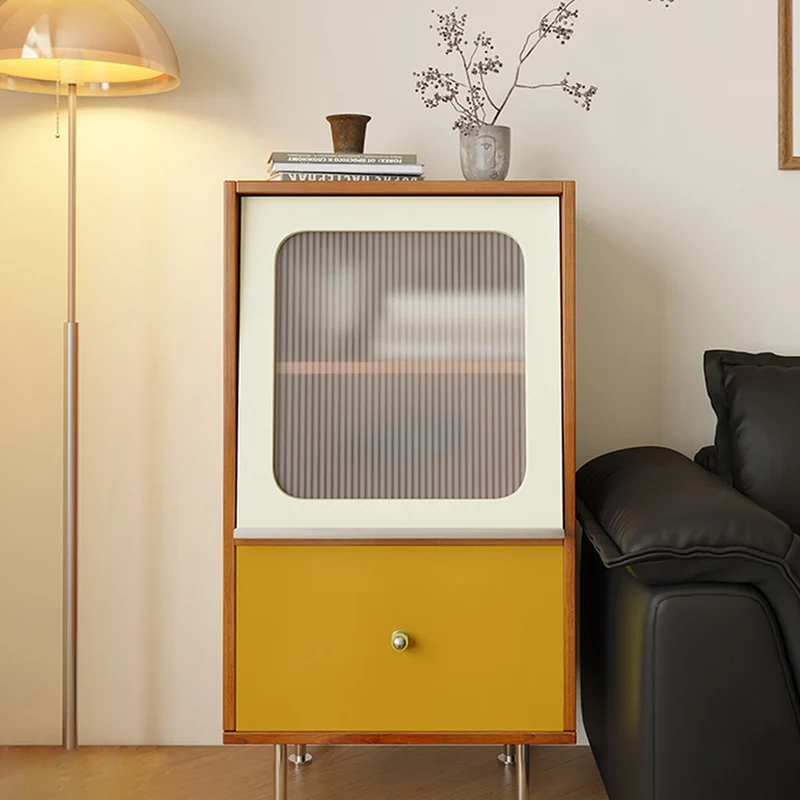 Contemporary Scandinavian Particle Board Acrylic Stainless Steel Rectangular Storage Cabinet 1-Drawer For Living Room
