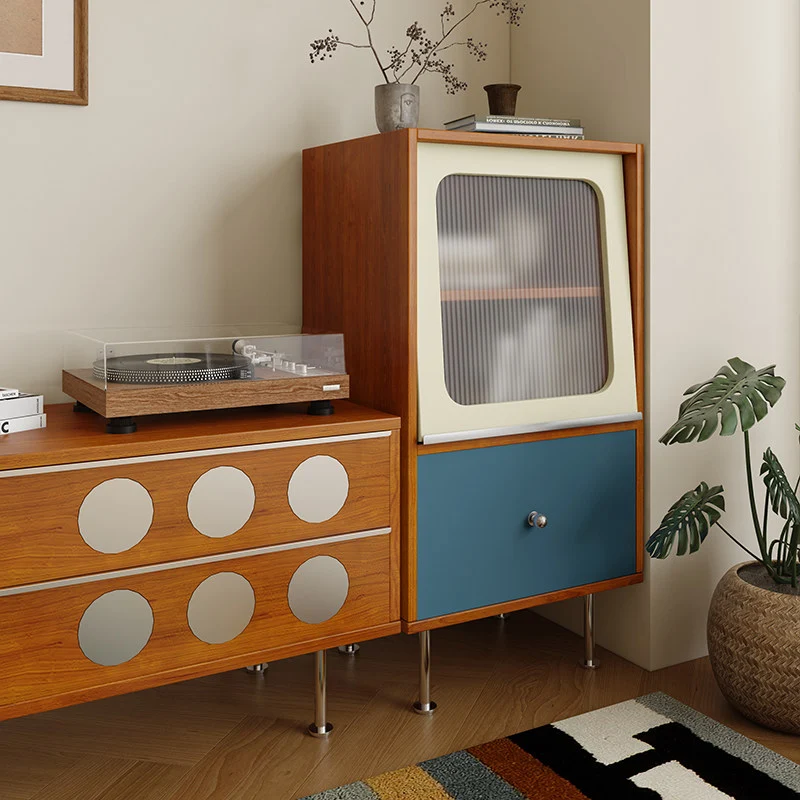 Contemporary Scandinavian Particle Board Acrylic Stainless Steel Rectangular Storage Cabinet 1-Drawer For Living Room