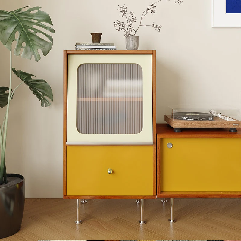 Contemporary Scandinavian Particle Board Acrylic Stainless Steel Rectangular Storage Cabinet 1-Drawer For Living Room