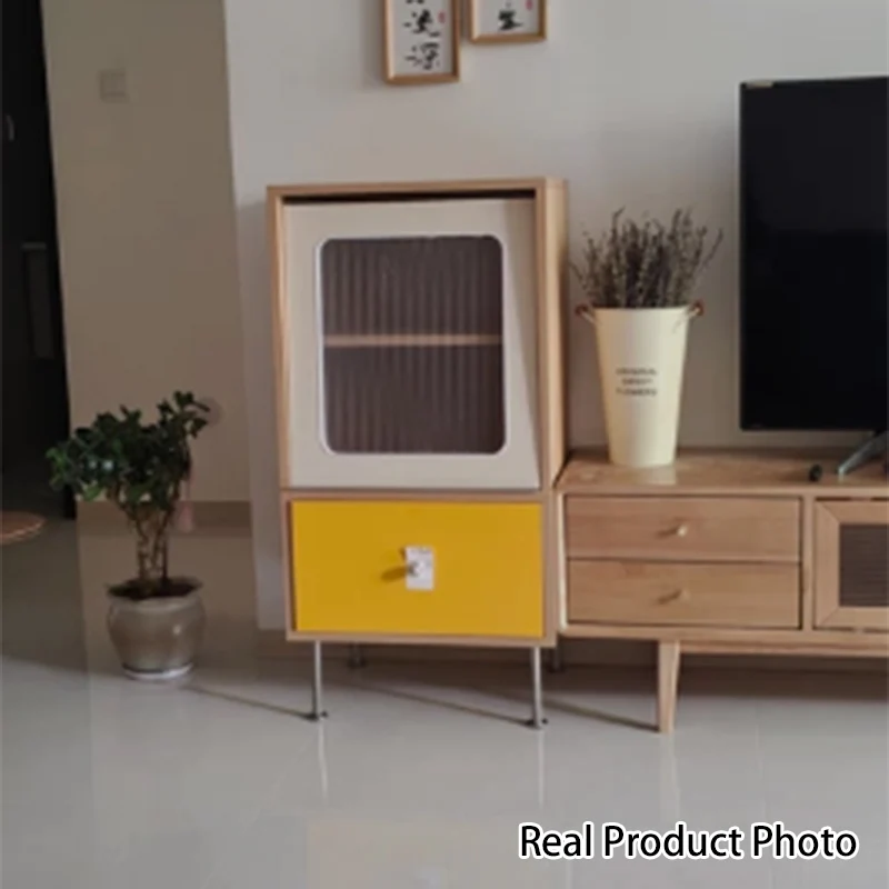 Contemporary Scandinavian Particle Board Acrylic Stainless Steel Rectangular Storage Cabinet 1-Drawer For Living Room
