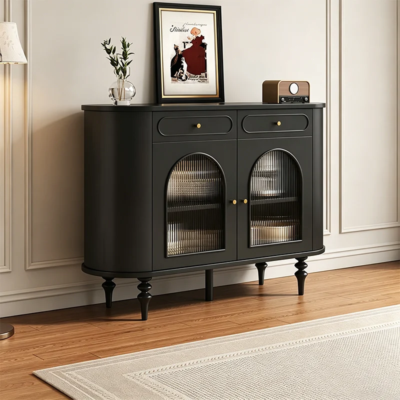 Traditional French Engineered Wood MDF Oval Roman Column Storage Cabinet With 2 Drawers For Living Room