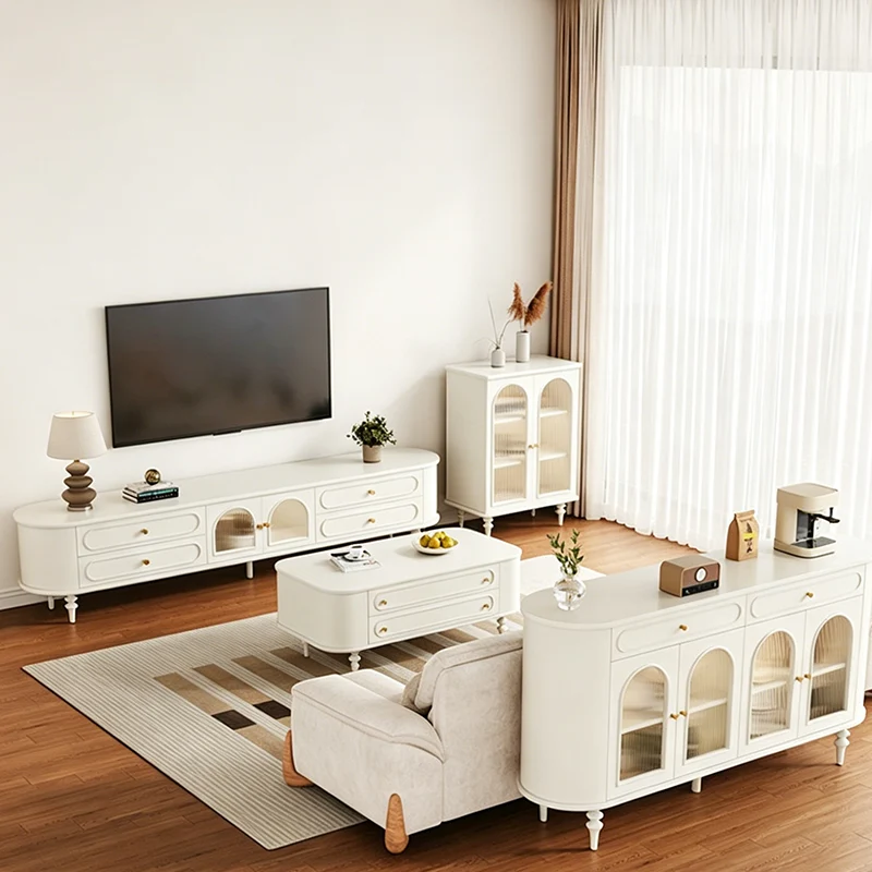 Traditional French Engineered Wood MDF Oval Roman Column Storage Cabinet With 2 Drawers For Living Room
