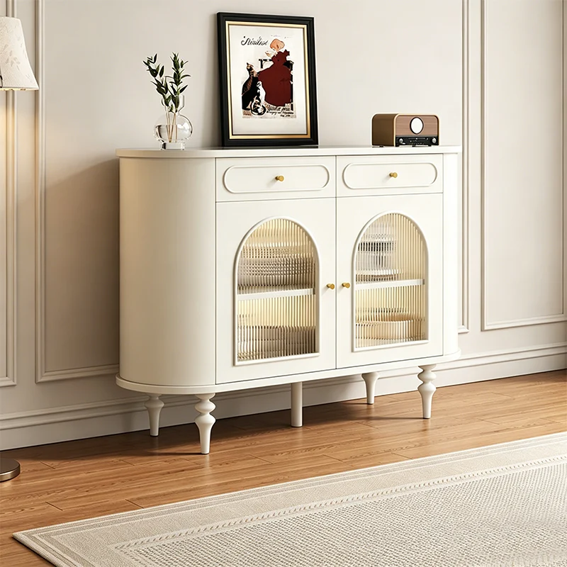 Traditional French Engineered Wood MDF Oval Roman Column Storage Cabinet With 2 Drawers For Living Room