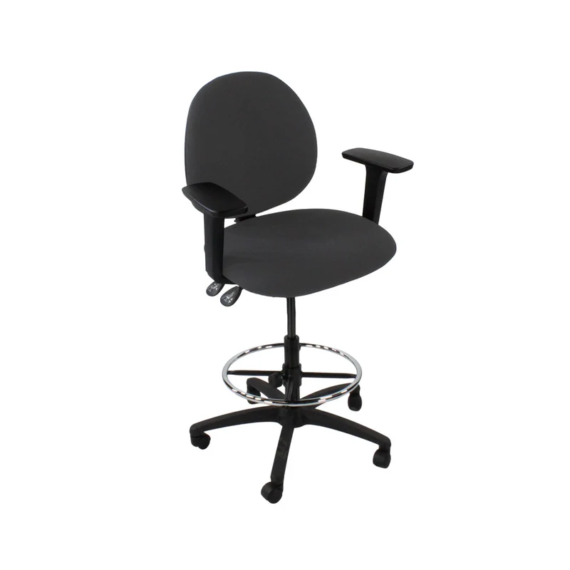 Saxen: Scoop Draughtsman Chair in Grey Fabric - Refurbished