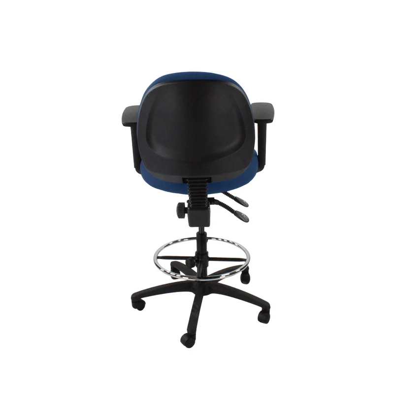 Saxen: Scoop Draughtsman Chair in Blue Fabric - Refurbished