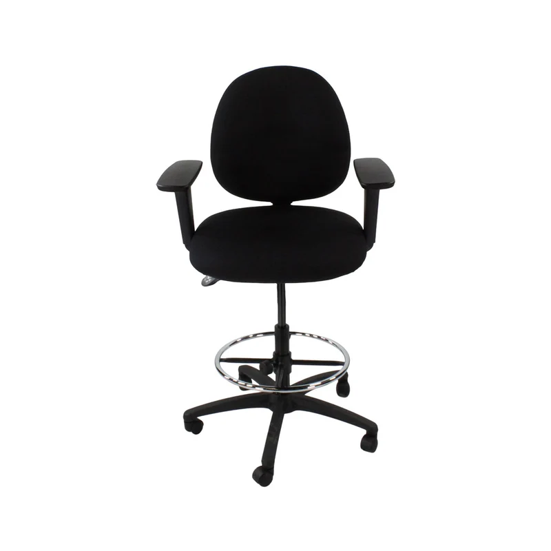 Saxen: Scoop Draughtsman Chair in Black Fabric - Refurbished